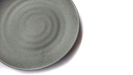 Empty circle grey plate with ceramic melamin material isolated on white background