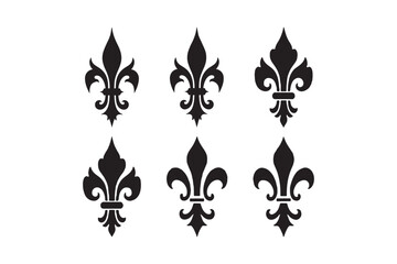 Collection of six black fleur de lis symbols on a white background © Laboni