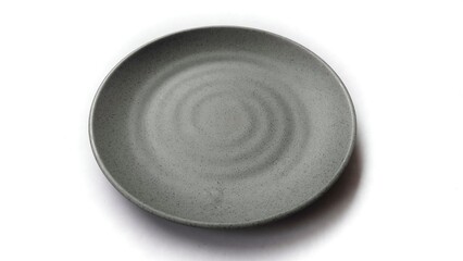 Empty circle grey plate with ceramic melamin material isolated on white background