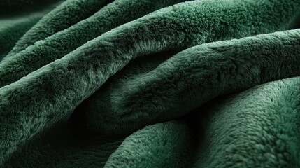 Lush green faux fur fabric texture close-up