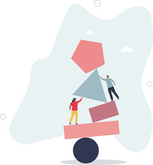 Diverse team as different geometrical shapes puzzle tiny person concept. character life .