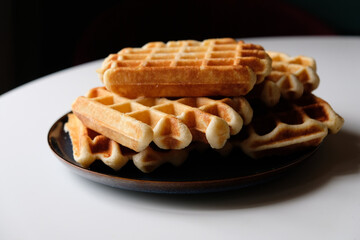 belgian waffles on a plate close-up