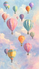 Obraz premium Whimsical watercolor hot air balloons floating in pastel sky