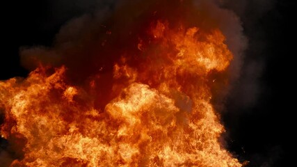Violent raging toxic oil fire igniting into an inferno, two speeds including slow motion, HD 30p, alpha channel for transparent background