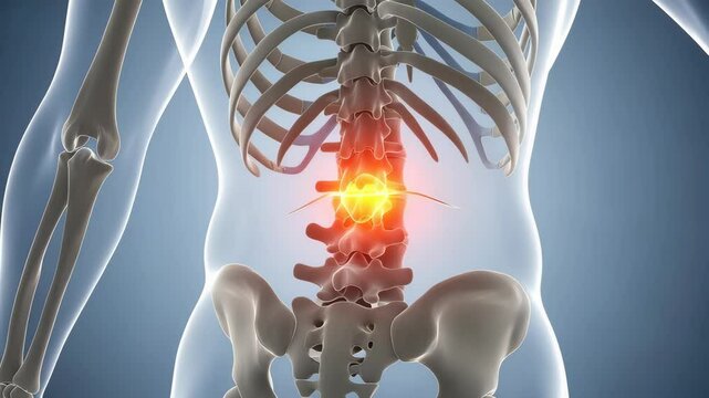 3D Animated Human Spine Showing Herniated Disc and Lower Back Pain