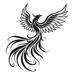 Obraz premium Majestic mythical bird rising from flames with flowing tail feathers