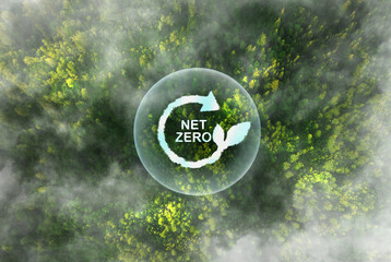 Net zero and carbon neutral goal.Carbon emissions free no atmosphere pollution.Net zero is...