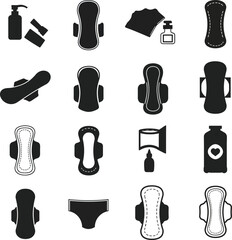 Obraz premium Vector illustration set of menstrual cup silhouettes in various shapes and designs, representing sustainable feminine hygiene, eco-friendly period care, and modern health concepts on white background.