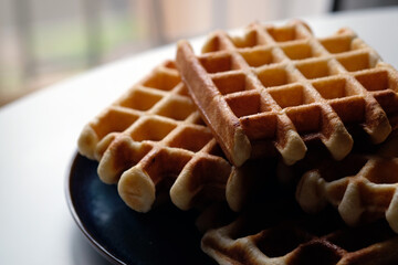 belgian waffles on a plate close-up