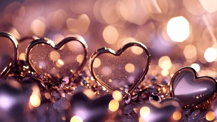 Romantic gold heart with glitter and bokeh lights for Valentine's Day love concept, gold, glitter, romance, heart, background, valentine.