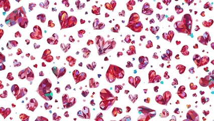 Obraz premium Romantic Valentine's Day Hearts Love Background Pattern with Pink and Red Decorations - Sparkling Jewel Texture Design for Festive and Elegant Wallpaper