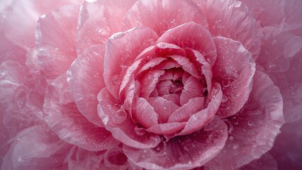 Pink Peony Blossom in Spring Garden with Water Droplets - Macro Photography of Vibrant Floral Beauty and Delicate Petals in Soft Focus Nature Background