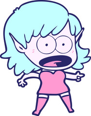 cartoon shocked elf girl in bright neon color