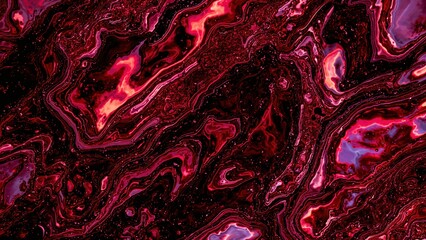 Abstract Marbled Texture in Red, Black, and Purple: Smooth, Glossy Waves and Fluid Patterns for Vibrant, Artistic Design and Wallpaper