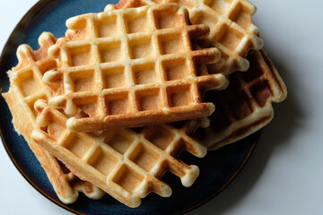 belgian waffles on a plate close-up