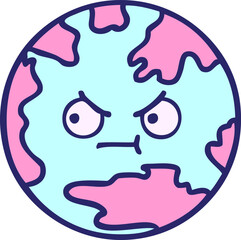 cute cartoon of a planet earth in bright neon color