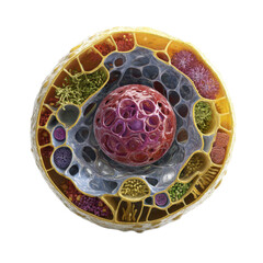 Cell is shown with a red ball in the center