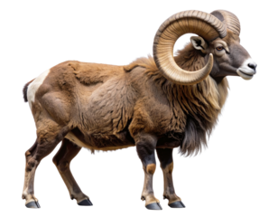 Majestic Side Profile of Large Ram with Curled Horns, Isolated PNG