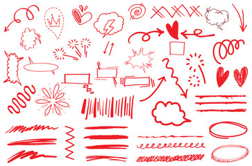 Cartoon-style doodles featuring comic strokes, hearts, lightning bolts, thought bubbles, and marker lines&mdash;ideal for playful infographics, posters, or note decorations.