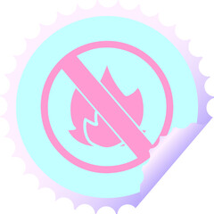 circular peeling sticker cartoon of a no fire allowed sign in bright neon color