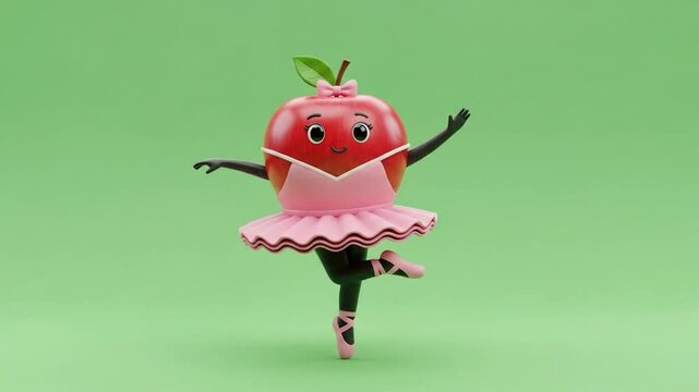 Adorable dancing apple ballerina illustration
