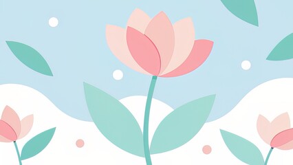 Soft Pastel Spring Floral Background with Blooming Flowers