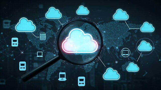 Global cloud network magnified through a digital lens