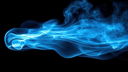 Blue smoke swirls on black background; abstract design