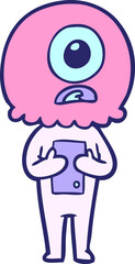 cartoon cyclops alien spaceman in bright neon color