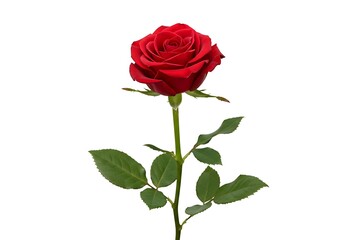 A single red rose on a plain white background