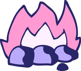 hand drawn doodle style cartoon burning coals in bright neon color