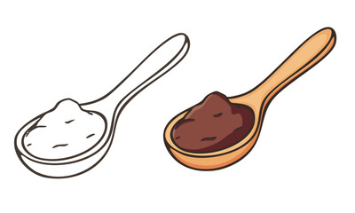 Cocoa spoon. Outlined and hand-drawn illustration. Perfect for food illustrations, packaging design or educational materials.