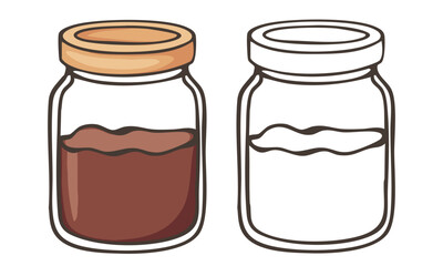 Jar of cocoa. Outlined and hand-drawn illustration. Perfect for food illustrations, packaging design or educational materials.