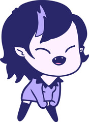 cartoon laughing vampire girl in bright neon color