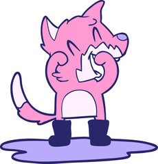 laughing fox standing in a puddle in bright neon color