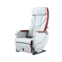 White and red chair with a wooden armrest