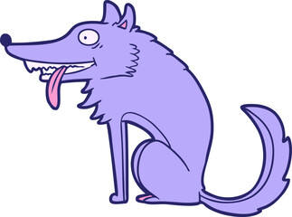 hungry cartoon wolf in bright neon color