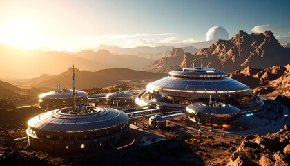 Futuristic space station on a desert planet