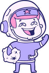 cartoon laughing astronaut in bright neon color