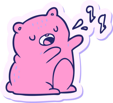 Naklejki sticker of a cartoon singing bear in bright neon color