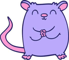 cartoon doodle happy mouse in bright neon color