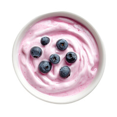 Bowl of blueberry yogurt with blueberries in it