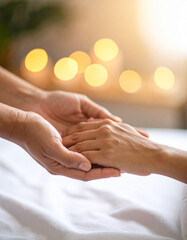 A close-up of a gentle, therapeutic hand massage, emphasizing compassionate, non-invasive patient comfort.