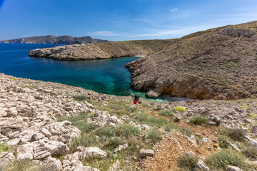 The picturesque bay and pebbly empty beach of Konjska on the island of KRK,
