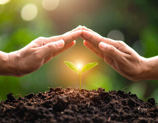 A stylized image of hands forming a protective arch over a small, glowing seed, symbolizing nurturing patient potential.