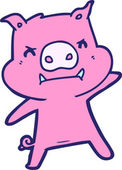 angry cartoon pig in bright neon color