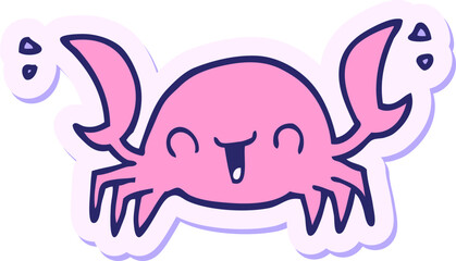 sticker of a cartoon crab in bright neon color