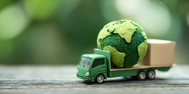 green sustainable eco friendly delivery truck van, carbon neutral shipping, sustainable co2 neutral zero emission logistics, ecological transportation - Powered by Adobe