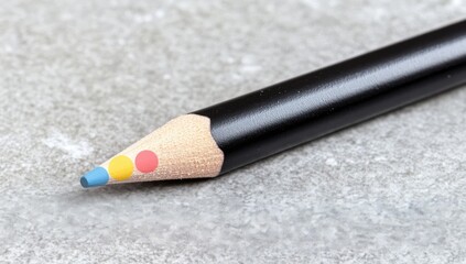 Close-up of a black colored pencil with primary color segments