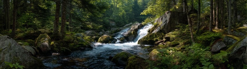 Rushing waterfall action forest hdr 360 degrees nature scene hdri